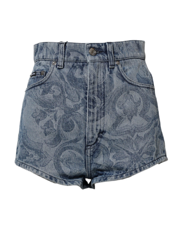 Blue Floral Print Denim Cotton Hot Pants Shorts Dolce & Gabbana