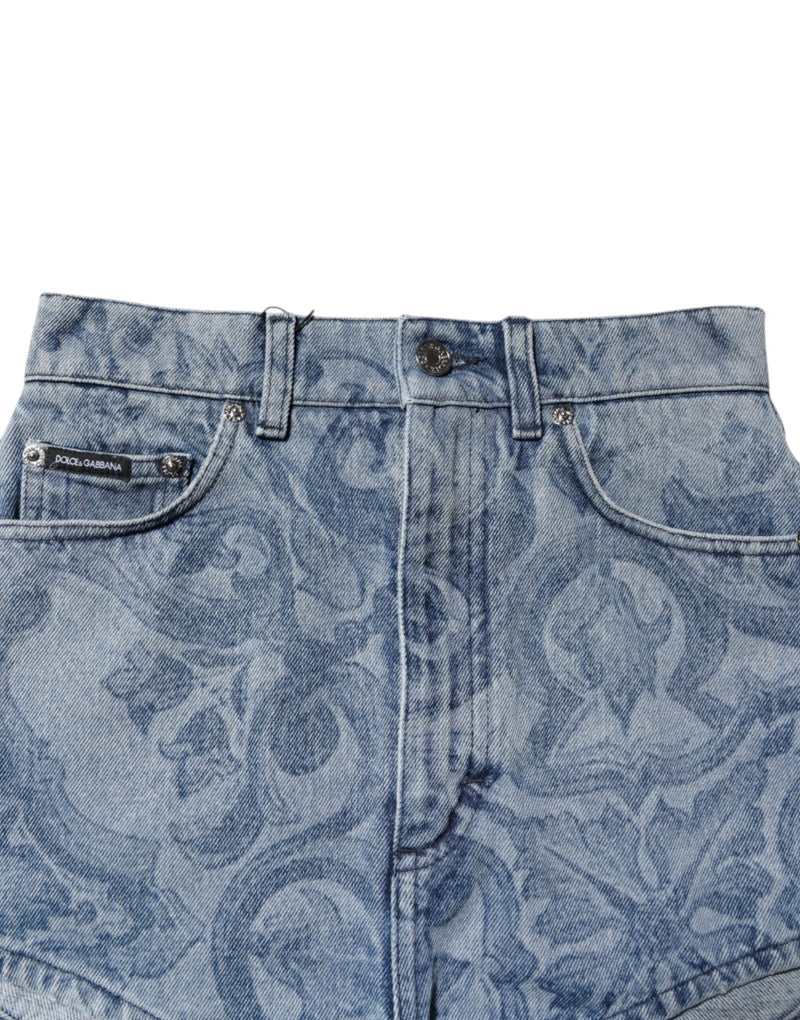 Blue Floral Print Denim Cotton Hot Pants Shorts Dolce & Gabbana