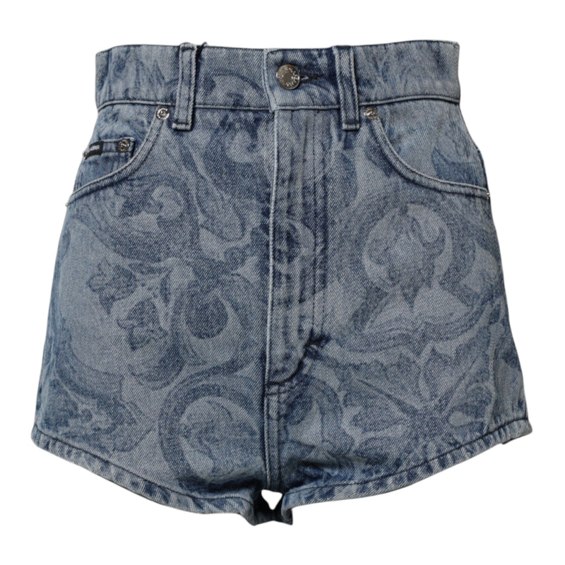 Blue Floral Print Denim Cotton Hot Pants Shorts Dolce & Gabbana