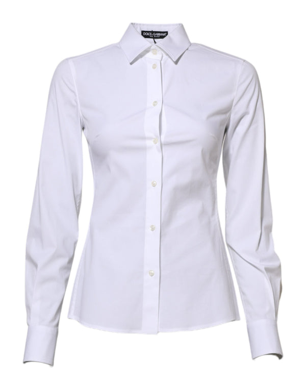 White Cotton Long Sleeves Collared Shirt Top Dolce & Gabbana