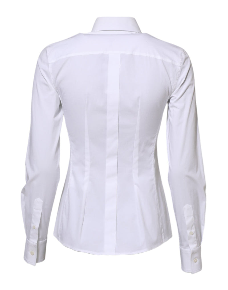 White Cotton Long Sleeves Collared Shirt Top Dolce & Gabbana
