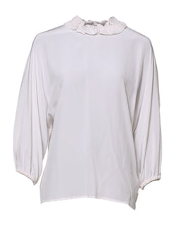 White Ruffled Neckline Blouse Pullover Top Dolce & Gabbana