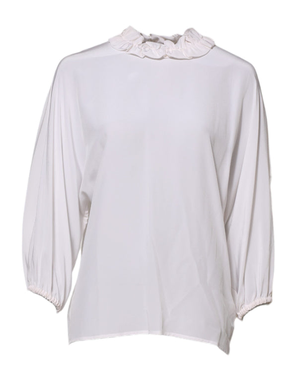 White Ruffled Neckline Blouse Pullover Top Dolce & Gabbana