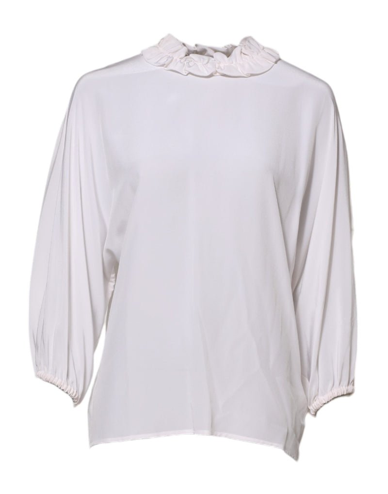 White Ruffled Neckline Blouse Pullover Top Dolce & Gabbana