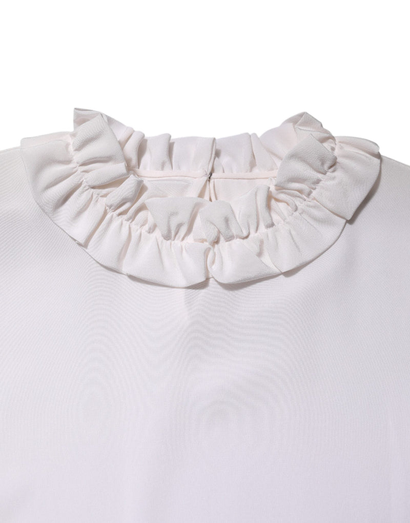 White Ruffled Neckline Blouse Pullover Top Dolce & Gabbana