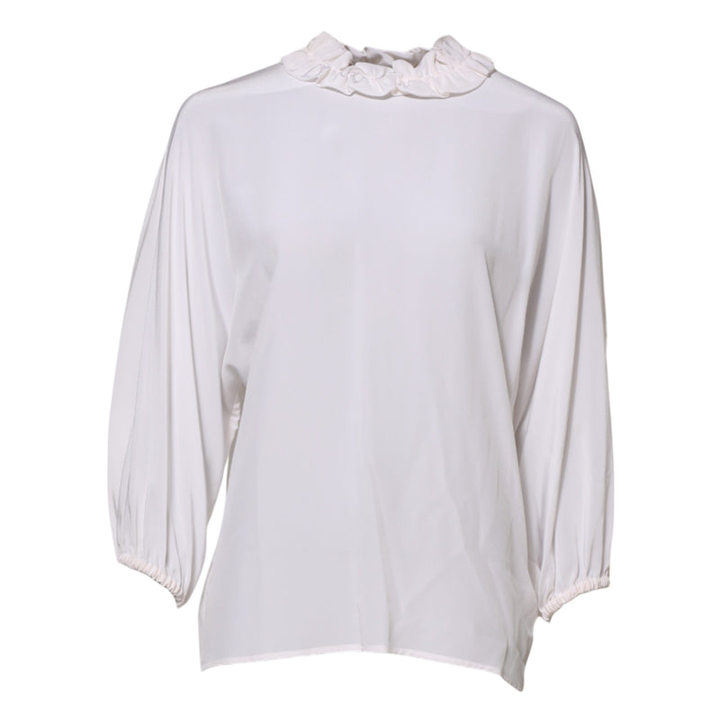White Ruffled Neckline Blouse Pullover Top Dolce & Gabbana