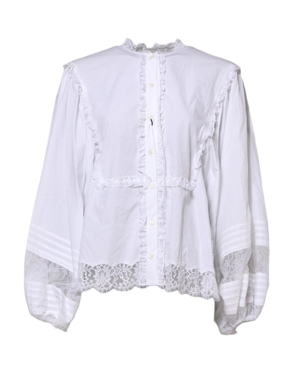 White Ruffled Lace Embellished Blouse Top Dolce & Gabbana