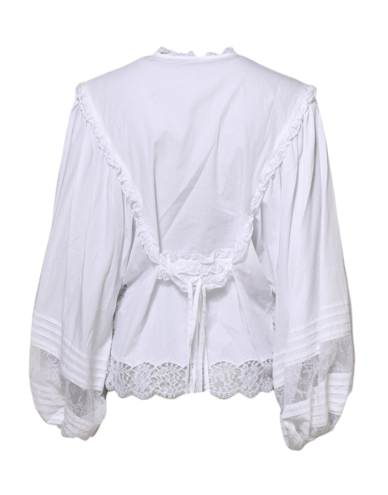 White Ruffled Lace Embellished Blouse Top Dolce & Gabbana