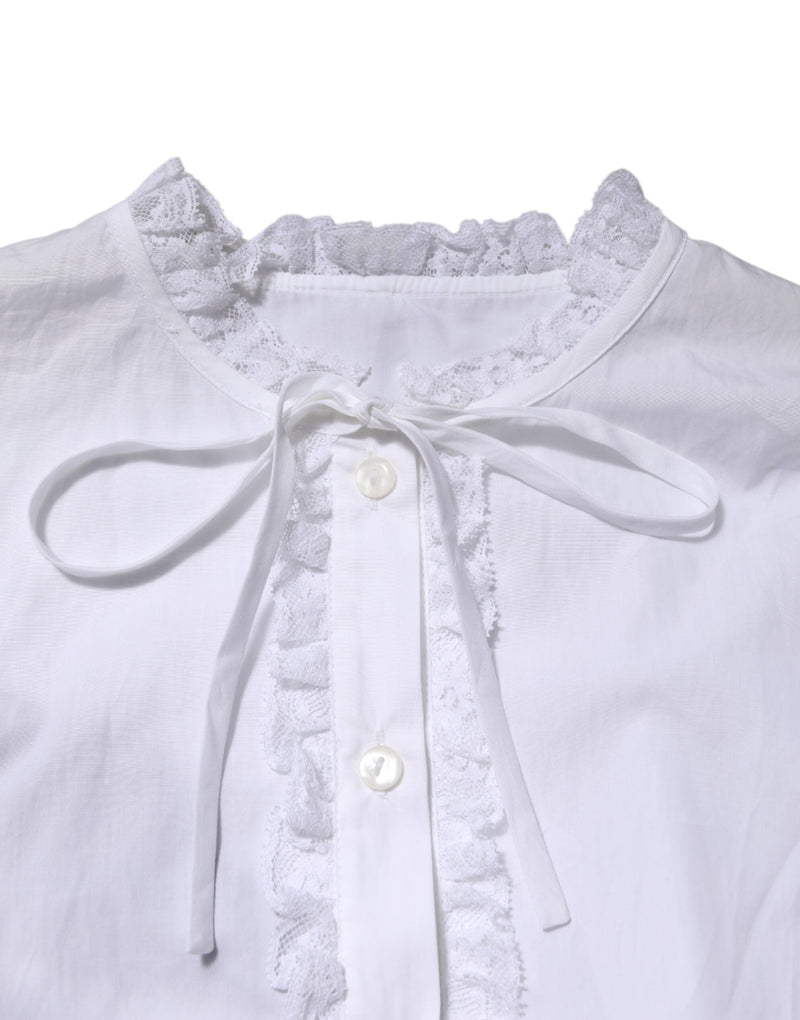 White Ruffled Lace Embellished Blouse Top Dolce & Gabbana