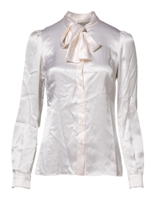 White Ascot Collar Long Sleeve Blouse Top Dolce & Gabbana