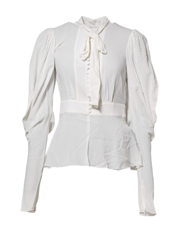 White Viscose Ascot Collar Long Sleeves Top Dolce & Gabbana