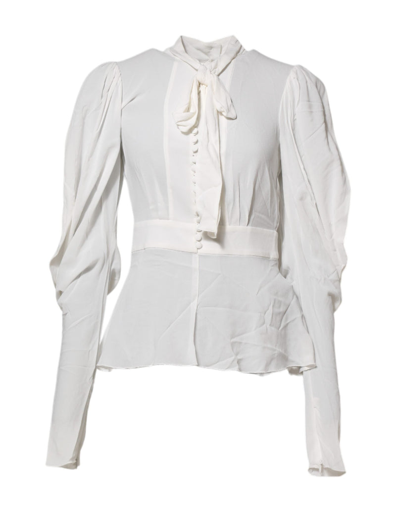 White Viscose Ascot Collar Long Sleeves Top Dolce & Gabbana
