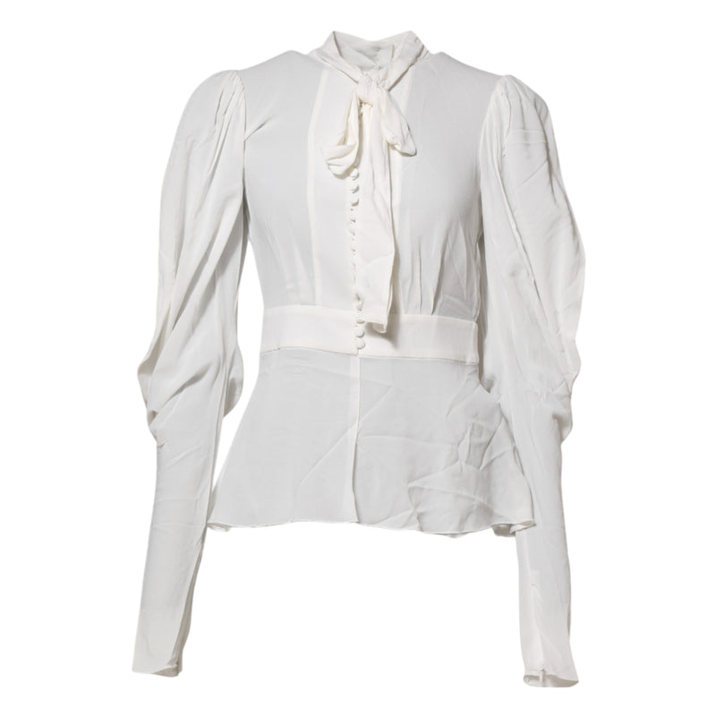 White Viscose Ascot Collar Long Sleeves Top Dolce & Gabbana