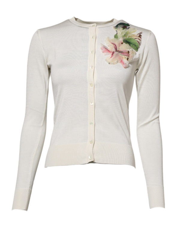 White Silk Lily Buttoned Cardigan Sweater Dolce & Gabbana