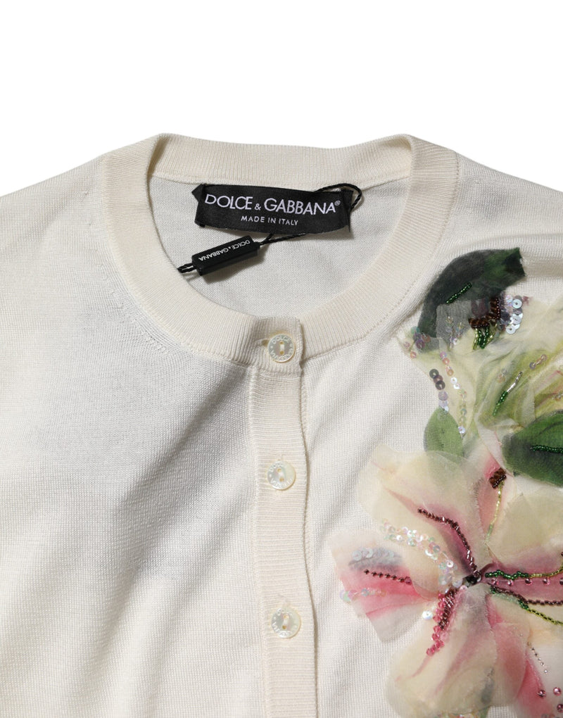White Silk Lily Buttoned Cardigan Sweater Dolce & Gabbana