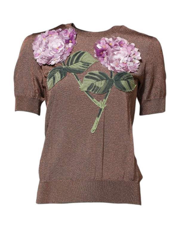 Brown Lily Embellished Round Neck Blouse Top Dolce & Gabbana