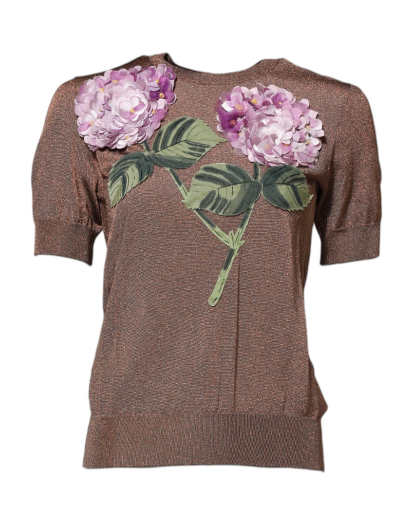 Brown Lily Embellished Round Neck Blouse Top Dolce & Gabbana