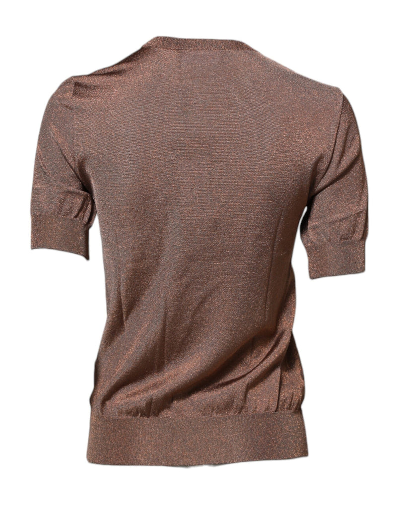 Brown Lily Embellished Round Neck Blouse Top Dolce & Gabbana