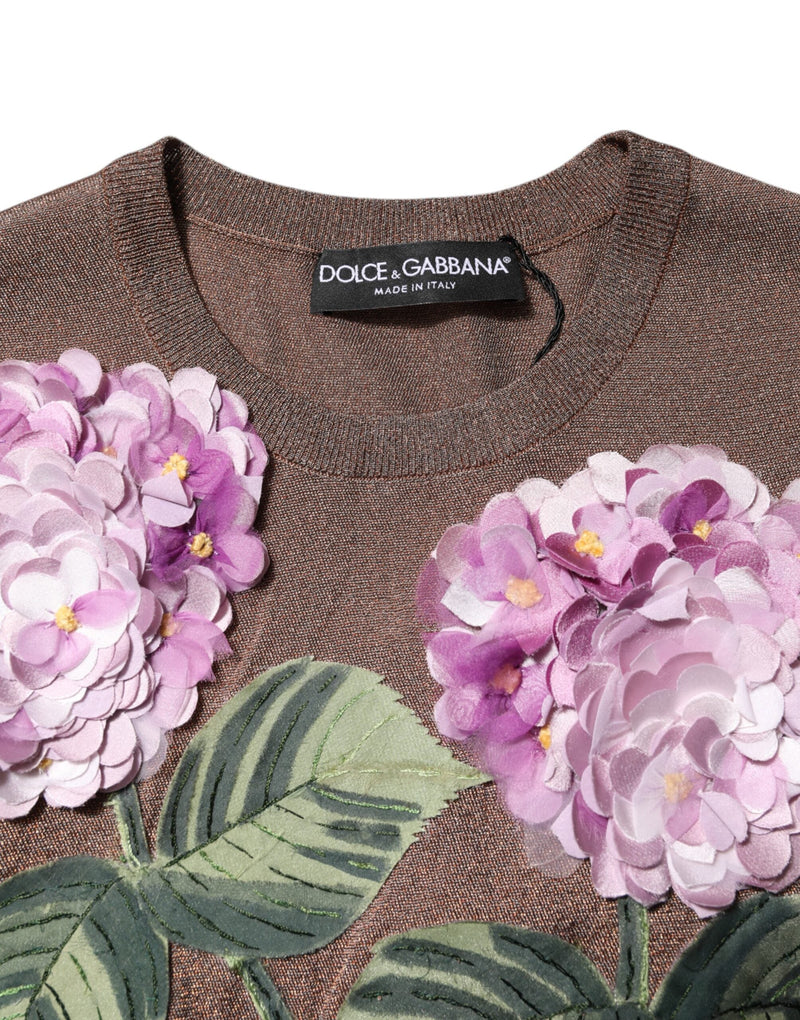 Brown Lily Embellished Round Neck Blouse Top Dolce & Gabbana