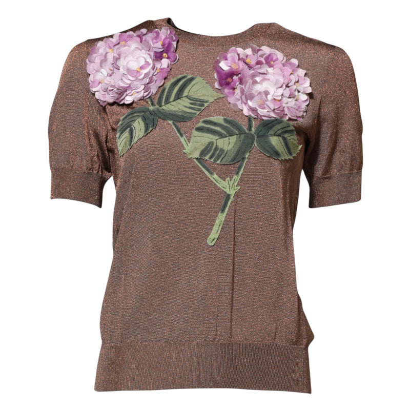 Brown Lily Embellished Round Neck Blouse Top Dolce & Gabbana