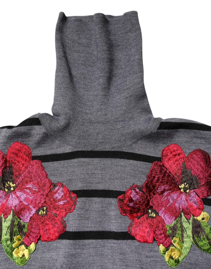 Gray Floral Embroidery Pullover Sweater Dolce & Gabbana