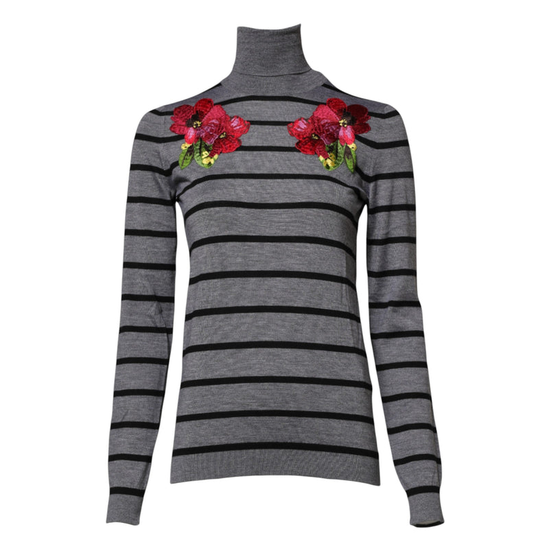 Gray Floral Embroidery Pullover Sweater Dolce & Gabbana