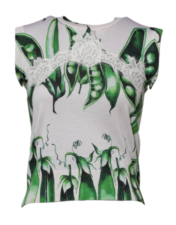 White Green Pea Print Sleeveless Blouse Top Dolce & Gabbana