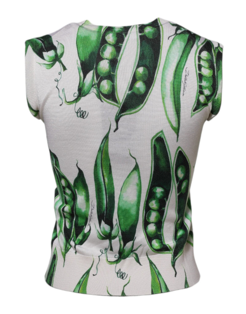White Green Pea Print Sleeveless Blouse Top Dolce & Gabbana