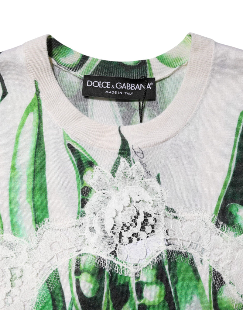 White Green Pea Print Sleeveless Blouse Top Dolce & Gabbana