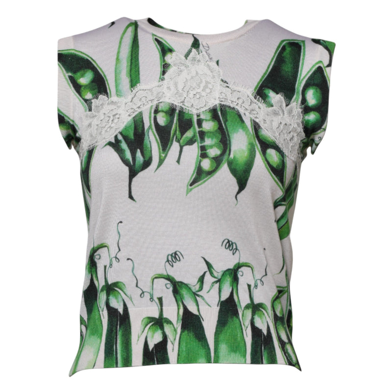 White Green Pea Print Sleeveless Blouse Top Dolce & Gabbana