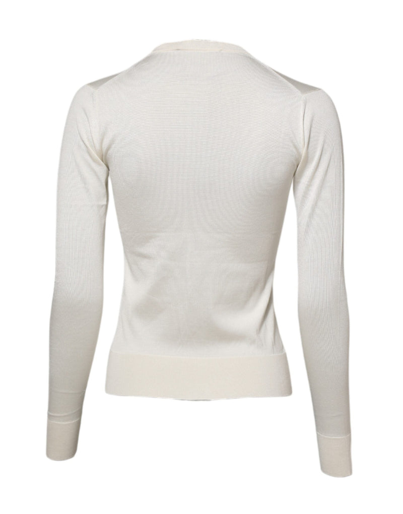 White Silk Lily Embellished Cardigan Sweater Dolce & Gabbana