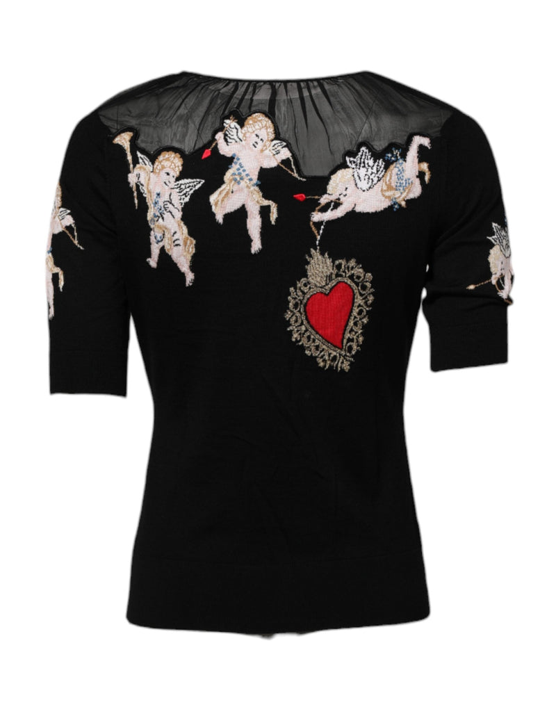 Black Sacred Heart Embroidered Crewneck Top Dolce & Gabbana