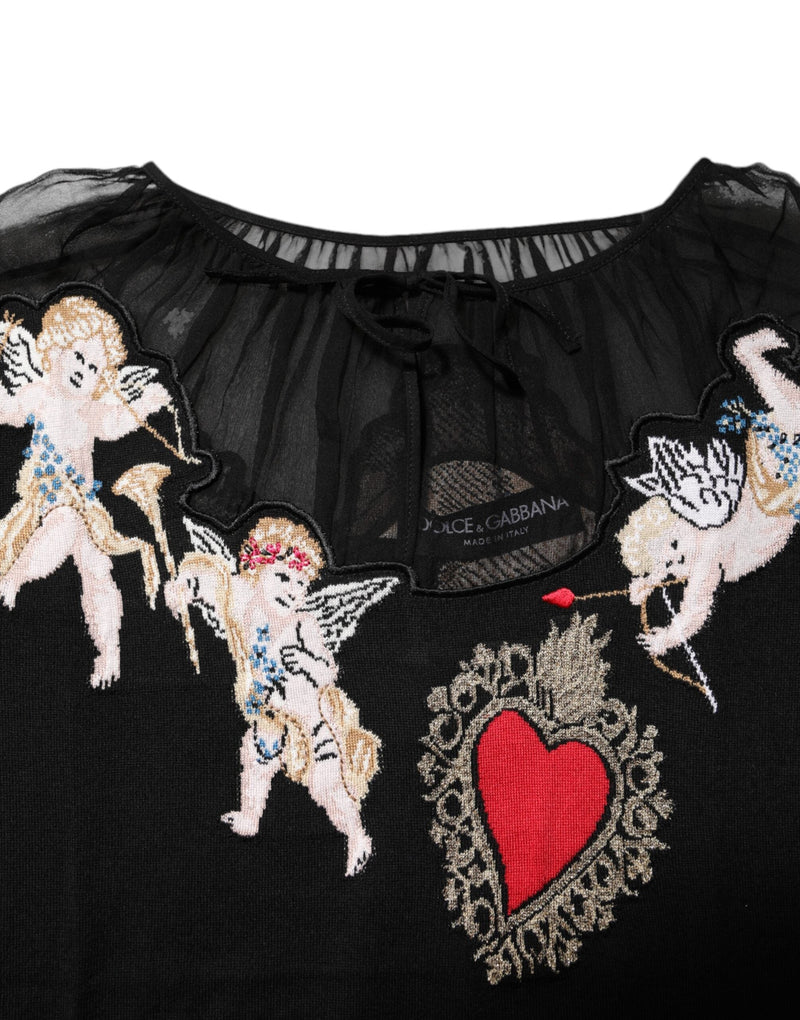 Black Sacred Heart Embroidered Crewneck Top Dolce & Gabbana