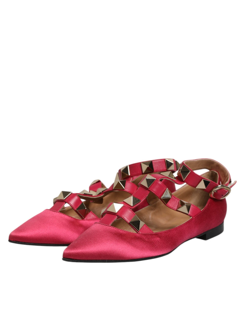 Red Gold Studded Pointed Toe Ballet Flats Shoes Prosperine
