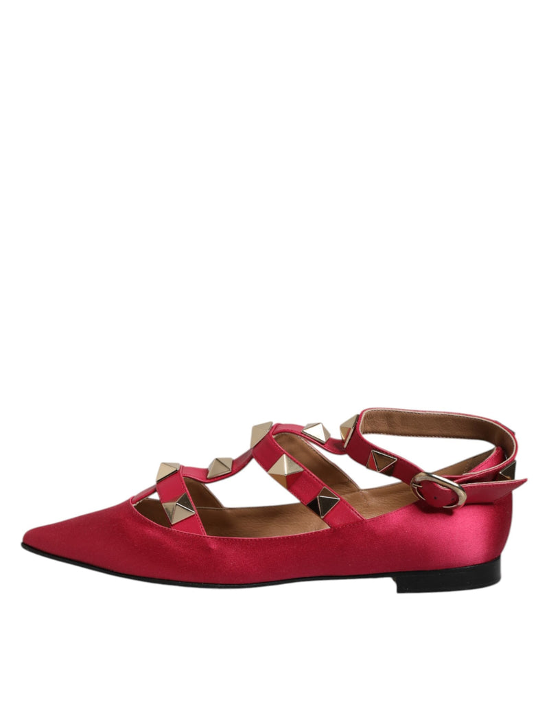 Red Gold Studded Pointed Toe Ballet Flats Shoes Prosperine