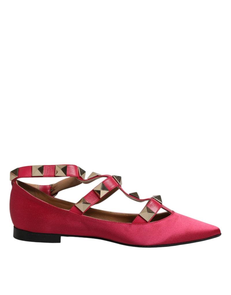 Red Gold Studded Pointed Toe Ballet Flats Shoes Prosperine