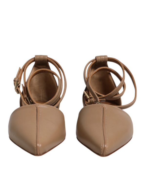 Beige Leather Pointed Toe Sandals Ballet Flat Shoes Max Mara