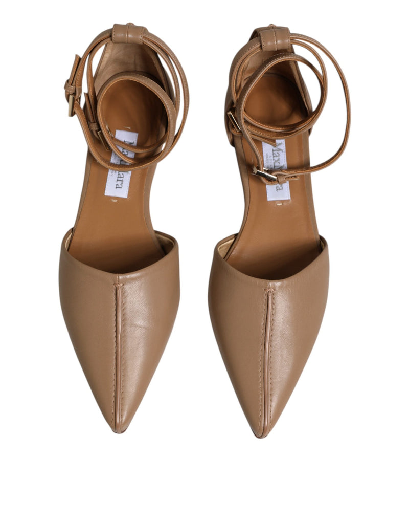 Beige Leather Pointed Toe Sandals Ballet Flat Shoes Max Mara