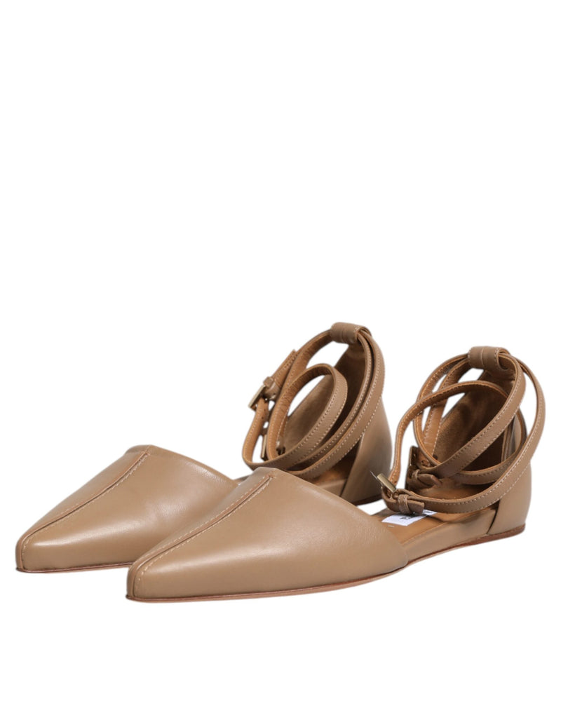 Beige Leather Pointed Toe Sandals Ballet Flat Shoes Max Mara