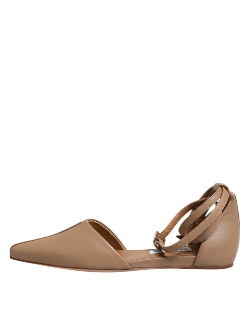 Beige Leather Pointed Toe Sandals Ballet Flat Shoes Max Mara