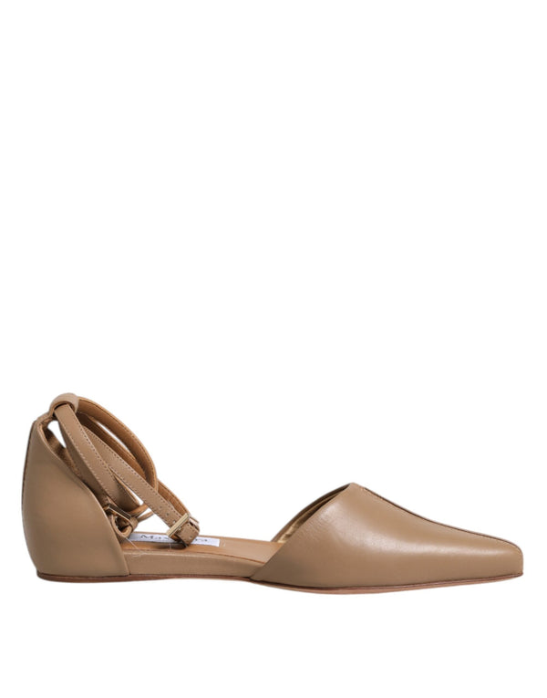 Beige Leather Pointed Toe Sandals Ballet Flat Shoes Max Mara