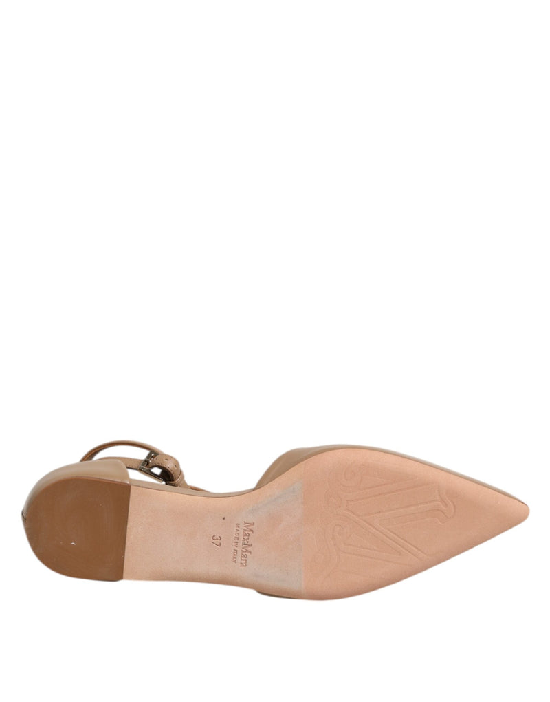 Beige Leather Pointed Toe Sandals Ballet Flat Shoes Max Mara
