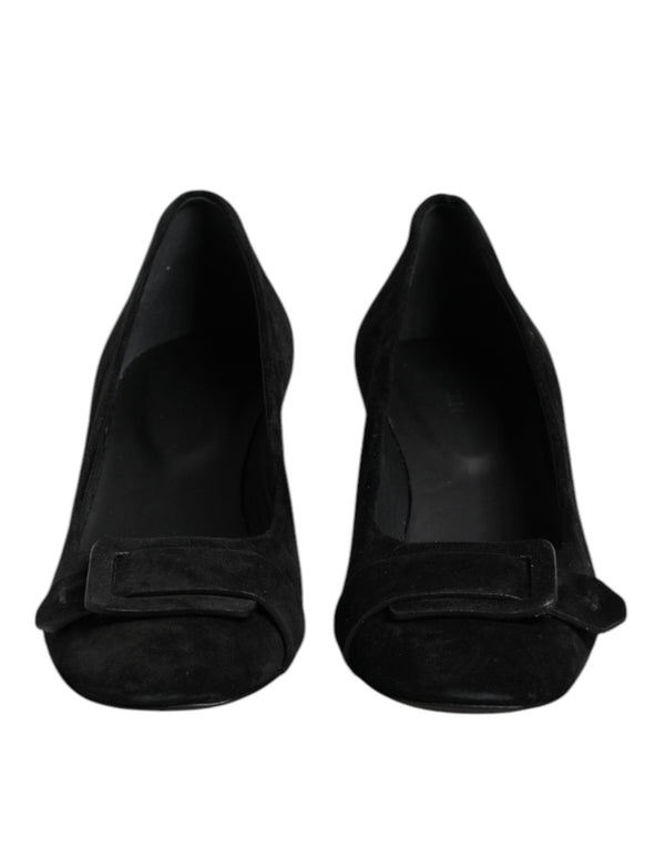 Black Suede Leather Slip On High Heels Pump Shoes DEL CARLO