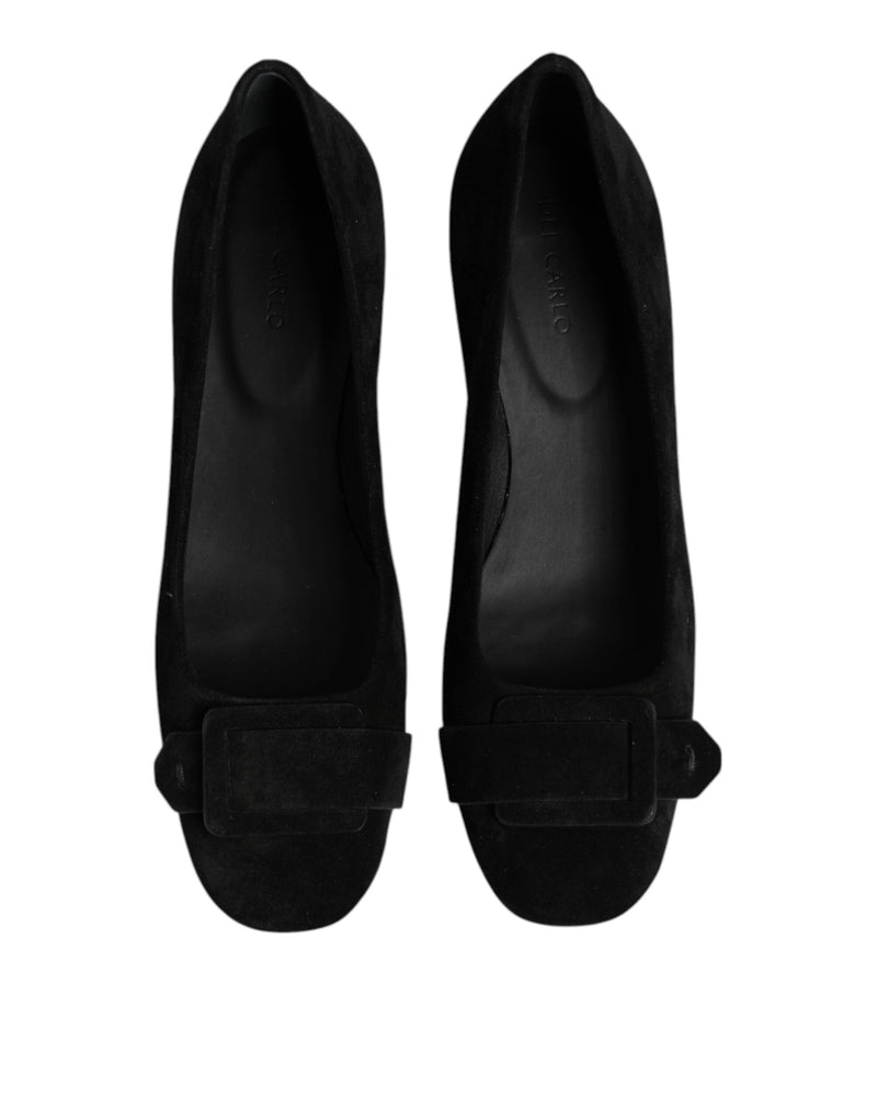 Black Suede Leather Slip On High Heels Pump Shoes DEL CARLO