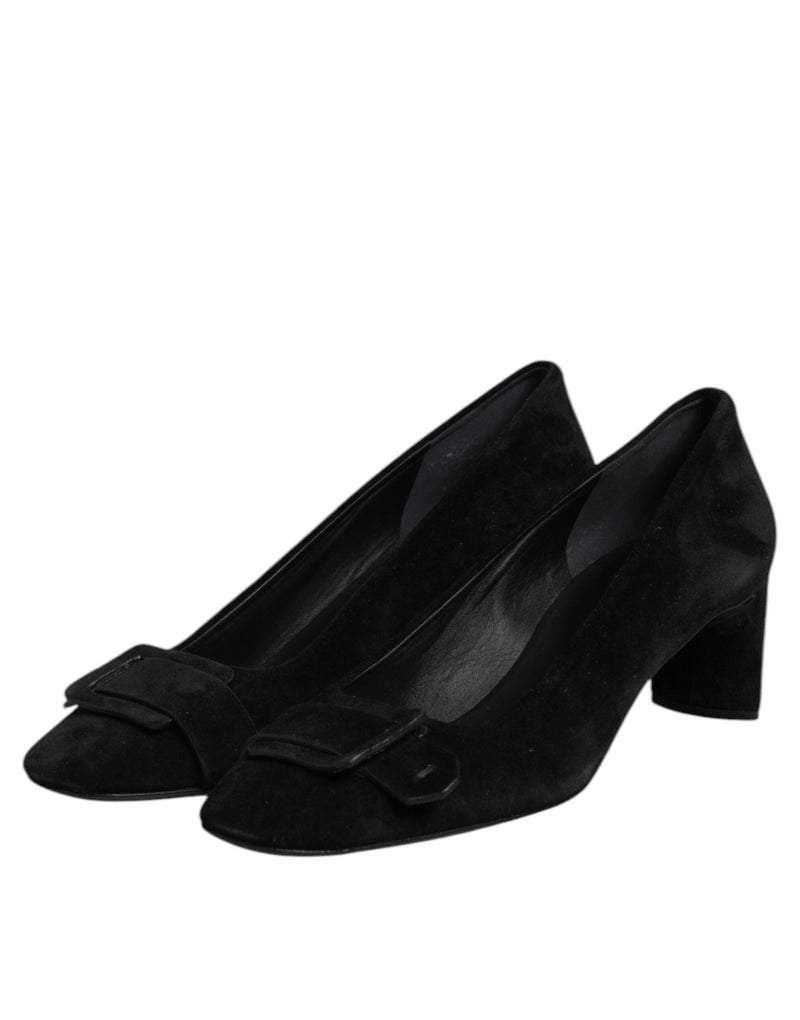 Black Suede Leather Slip On High Heels Pump Shoes DEL CARLO