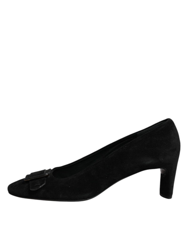 Black Suede Leather Slip On High Heels Pump Shoes DEL CARLO