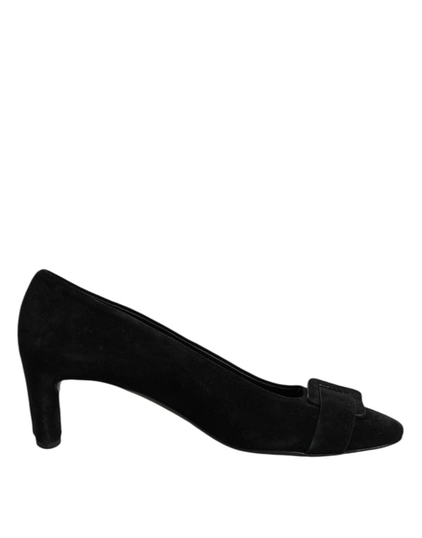 Black Suede Leather Slip On High Heels Pump Shoes DEL CARLO