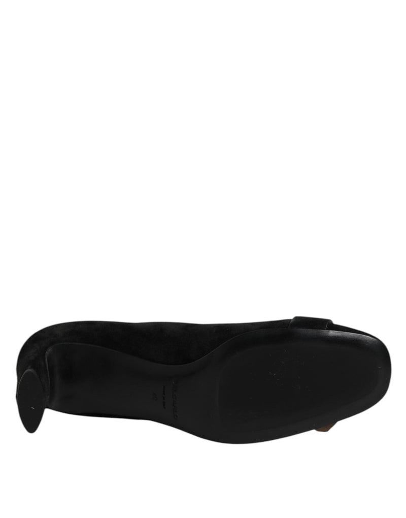 Black Suede Leather Slip On High Heels Pump Shoes DEL CARLO