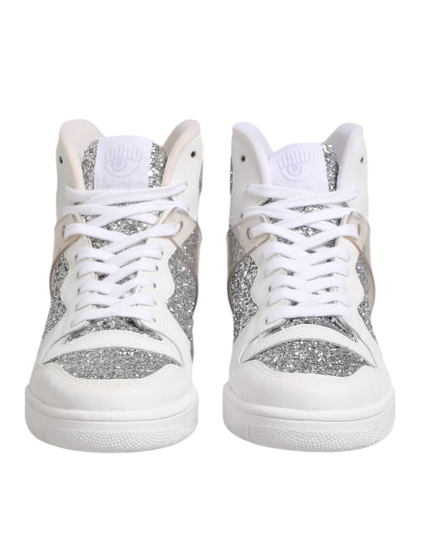 White Silver High Top Women Sneakers Shoes Chiara Ferragni