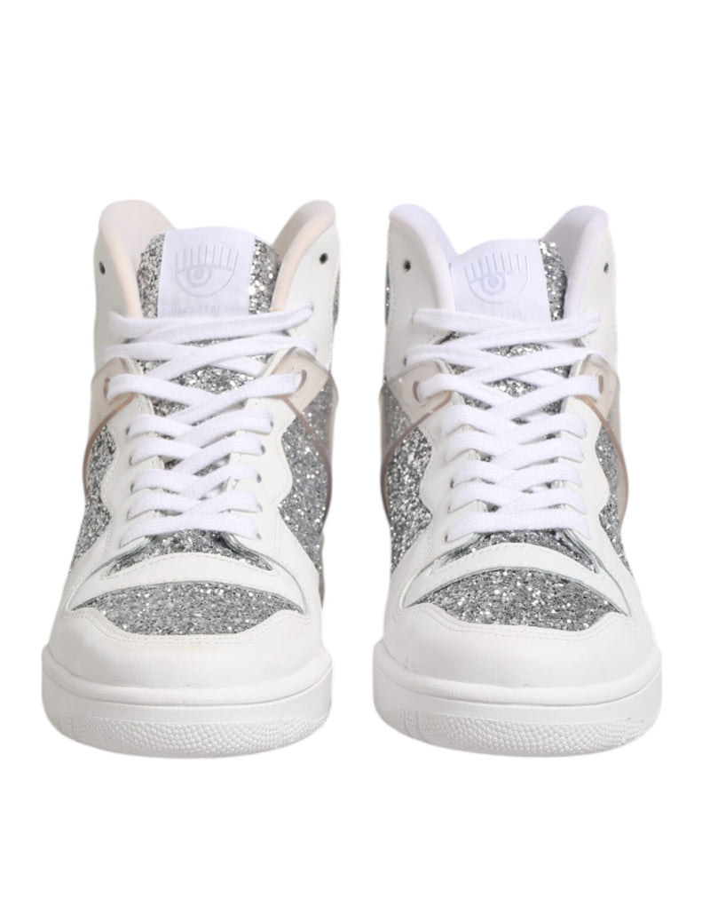 White Silver High Top Women Sneakers Shoes Chiara Ferragni
